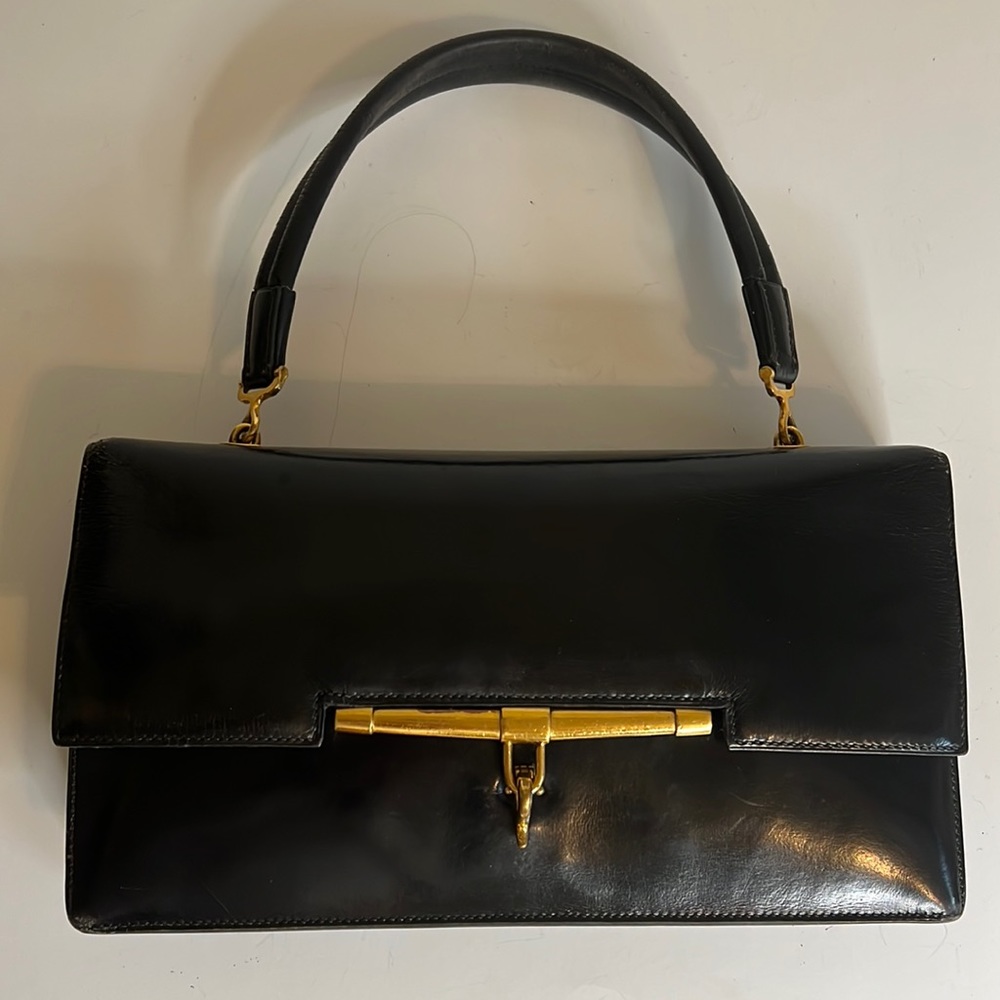 Hermes black leather Palonnier bag